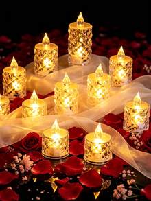 24pcs LED Electronic Candle Lights With Rose Pattern Halo Projection - Flameless, Battery Operated Mini Candles For Wedding, Valentine's Day, Halloween, Christmas And Cozy Home Decor, Wedding Atmosphere Lighting | Decorative LED Lights | Textured Surface Lights - Candle Light - View 2