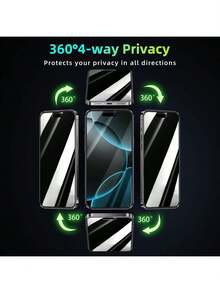 XINHONGYU 2片裝 360°全覆蓋隱私鋼化玻璃螢幕保護貼，4層防護，5倍強化玻璃，防偷窺、防摔、防刮、防指紋，無氣泡易安裝，相容手機殼，適用於 iPhone DUO 18Pro/18Pro Max/17 Pro Max/17 Pro/17 Air/17/16E/16 Pro Max/16 Pro/16 Plus/16/15 Pro Max/14 Pro Max/13/12/11/XS Max/XR - 2個 - 查看 4