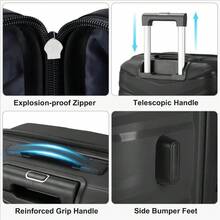 V-Striped 3-In-1 PP Trolley Case 20in 24in 28in PP Iron Trolley Classic Color - Black Grained Pattern - As Pic - View 10