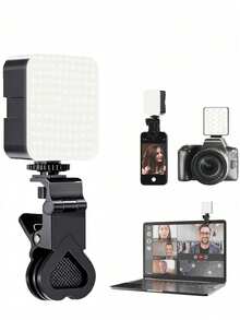Borriig 1pc Portable Mini Clip-On Fill Light, Selfie Ring LED Light, Adjustable Brightness LED Video Light, Suitable For Camera And Camcorder Vlogging, Can Be Used For Photo Selfie, Video Recording, Zoom Meeting, Interview, Live Streaming, Vlog, Family Gathering, Christmas Party Shooting, Also Suitable For Handheld Selfie And Outdoor Activities - Black - View 6
