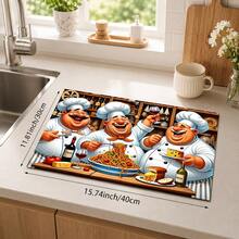 1pc Happy Chef Print Diatom Mud Kitchen Drain Mat, Absorbent Quick-Drying Non-Slip Coffee Machine Pad, Suitable For Kitchen Countertop, Dish Rack, Dining Table And Coffee Bar Decoration - Multicolor - View 9