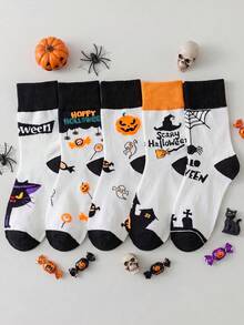 5 Pairs/1 Random Pair Halloween Essential Comfortable Versatile Mid-Calf Socks, Halloween Pumpkin Socks, Couple Mid-Calf Socks, Fun Sports Socks - Multicolor - View 11