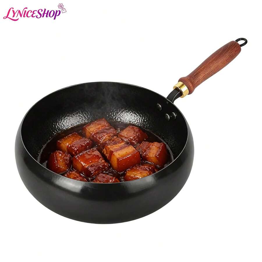 LYNICESHOP 10.2" Hand-Forged Carbon Steel Wok, Pre-Seasoned For Gas And Induction Cooker - View 1