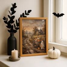 1pc Frameless Rustic Halloween Ghost & Pumpkin Wagon Fall Sunset Wall Art Print, Spooky Farmhouse Decor For Dorm, Bedroom, Party Gift - Pumpkin - View 2