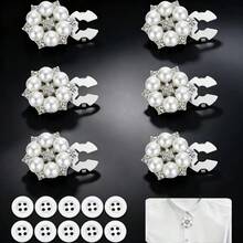 Unisex DIY Handmade Decoration Set, 6pcs Rhinestone Button Decor Strips, Includes 10pcs Detachable White Pearl Sewing Buttons, Clothing Replacement Accessories - Multicolor - View 7