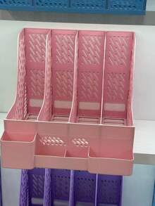 4 Colours4 Grid Multi-Functional Hollow Plastic File Organizer With Pen Storage Slots, Large Capacity A4 Document Magazine Desktop Storage Rack, Macaron Color Desk Paper Holder For Office Student Study Stationery - File Basket - View 9