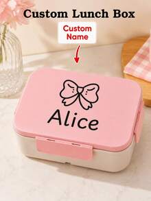1pc Customized Name Bento Box 3-Compartment Lunch Box With Fork And Spoon Leak-Proof Back To School Children Teenager Student Birthday Gift - Multi-color Style 2 - View 8