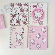 SANRIO Hello Kitty Pink Heart A7 Spiral Notebook, Random Pattern, (4pcs/Set) With Cute Cartoon Pattern And Bow Decoration, Thick Lined Paper Inside, Durable Hardcover Design, Suitable For Study, Office Or Journaling. Randomly Delivered In Different Colors And Styles, Fun Design, Spiral Binding. - A - View 10
