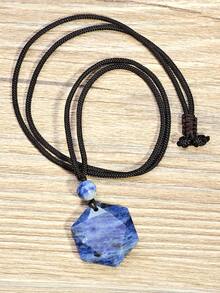 Yumfeel Natural Sodanite Hexagram Pendant Necklace Unisex, Hand-Woven. Bohemian Spring/Summer Beach Style, Perfect For Everyday Party And Holidays Wear.Gift - Royal Blue - View 10