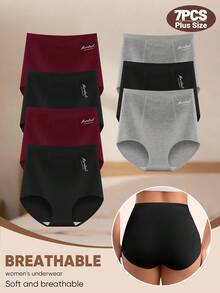 MEIYATING 7pcs Plus Size Women's High Waist Tummy Control Cotton Comfortable Daily Triangle Panties With English Print - Multicolor - View 5
