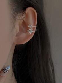 1pc Asymmetric Octagonal Ear Clip Earrings For Women, Fashion Unique Personalized Delicate Earring Suitable For Daily Wear, Gatherings & Parties - Silver - View 10