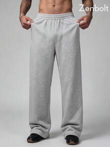 Zenbolt Minimalist Wide Leg Jogger Trousers, Elastic Drawstring Waist, Simple Side Pockets,Soft Draped Fabric, Loose Silhouette For Daily Looks - Grey - View 2