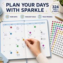 324pcs/6 Sheets Colorful Laser Shiny Glitter Dot Stickers, 6 Color Style Colorful Stickers, Perfect For Office, Student Classroom, Gift Packaging - Pentagram - View 8