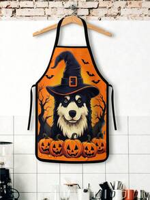 2Pcs Halloween Dog Witch Hat Apron Set, Cute Pumpkin Fall Canine Kitchen Apron, Spooky Autumn Pet Jack O Lantern Bat Cooking Apron, Halloween Chef Apron For Baking Grilling - Multicolor - View 9