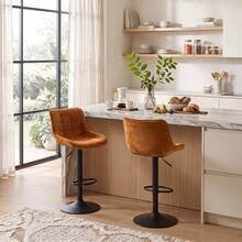 HOMCOM Set 2 Sgabelli Bar in Effetto Lino Vellutato con Altezza Regolabile Girevoli a 360° Sgabelli Cucina Alti con Poggiapiedi, Schienale, Base Acciaio Carbonio, Moderni per Bar Isola Marrone Arancio - Marrone ruggine - Visualizzare 9
