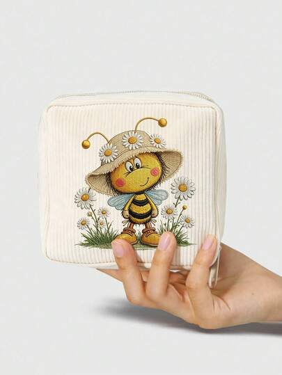 New 2D Bee & Daisy Pattern Sanitary Pad Storage Bag, Compact Women's Hygiene Products Organizer, Girls Mini Pouch, Minimalist Multi-Functional Coin Purse, Makeup Bag, Emergency Kit, Sanitary Pad Storage Bag, Suitable For School, Work, Travel, Elegant Vacation Travel Small Bag, Travel Essentials, College Must-Haves, Back To School Essentials, Vacation Must-Haves
