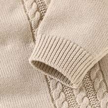 1pc Baby Knit Sweater Romper, Doll Collar Cable Knit Long Sleeve Bodysuit, Open Crotch Design, Daily Wear For Unisex Infants - Camel - View 8