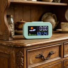 Screen Weather Alarm Clock | Real-Time Temperature And Humidity Monitoring With Weather Icons | Large Digital Display And Snooze Function | Suitable For Bedside Table, Desktop, Dormitory Electronic Alarm Clock Battery Powered (Battery Not Included) - Multicolor - View 5