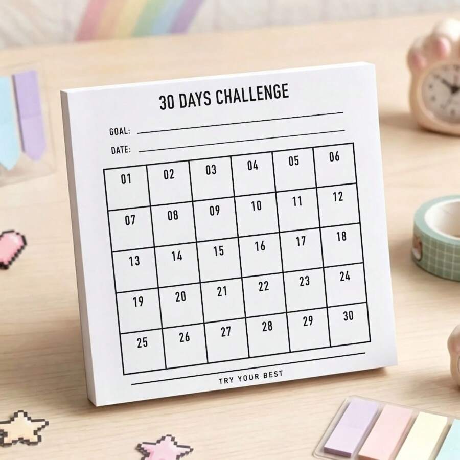 1/4pcs Minimalist 30-Day Challenge Habit Tracker Sticky Notes,Suitable For Square Adhesive Note Sheets For Office School Planner Journal, Simulation Exercise Book Design Notepads, Office Stationery Supplies, Student Daily To Do List Note Paper - one-size - View 1