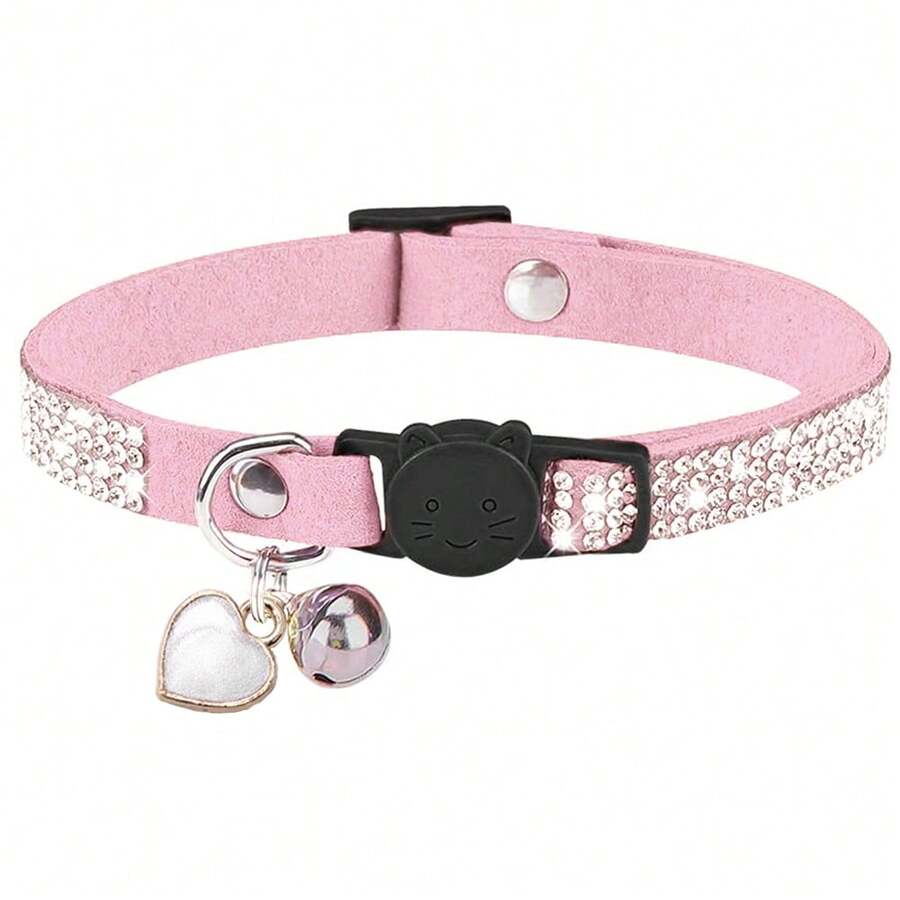 Cat Rhinestone Breakaway Collar With Bell, Quick Release Safety Buckle Design, Suitable For Small Cats And Small Dogs, Cute Soft Cat Collar For Women And Men - Pink - View 1