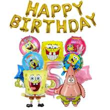 SpongeBob SquarePants New SquarePants 1st Birthday Full Set Thickened Mirror Explosion-Proof Aluminum Foil Balloon Kit, 3D Double Human Figure With Round, Star, Number And Letter Balloons, Cheerful Underwater Cartoon Style, Inflatable Numbers 1-9, Indoor Yard Dessert Table Cartoon Party Scene Decoration Balloon Combination - As Shown In the Figure - View 8