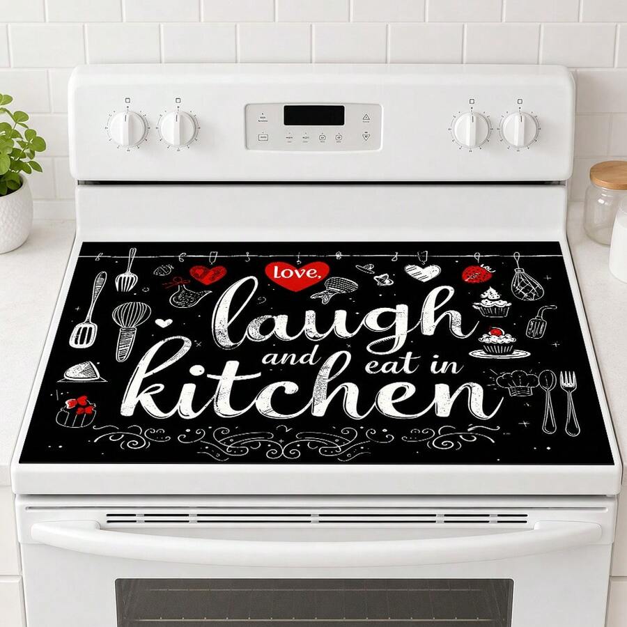 1件裝黑色「Laugh And Eat In Kitchen」字母印花廚房檯面墊，吸水快乾防滑矽藻土排水墊，咖啡機墊與碗盤瀝水墊 - 彩色 - 查看 1
