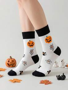 5 Pairs/1 Random Pair Halloween Essential Comfortable Versatile Mid-Calf Socks, Halloween Pumpkin Socks, Couple Mid-Calf Socks, Fun Sports Socks - Multicolor - View 9