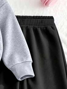 2pcs/Set Girls Black Bow Print Half-Zip Hooded Sweatshirt And Pants Set, Autumn/Winter Fashion Comfortable Outfit - Multicolor - View 8