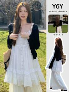 Y6Y 2026 New Korean Style Black Minimalist Sexy Cardigan, Ruffle Edge Versatile Loose Fit Sun Protection Long Sleeve Women Knit Sweater Top - Black - View 6