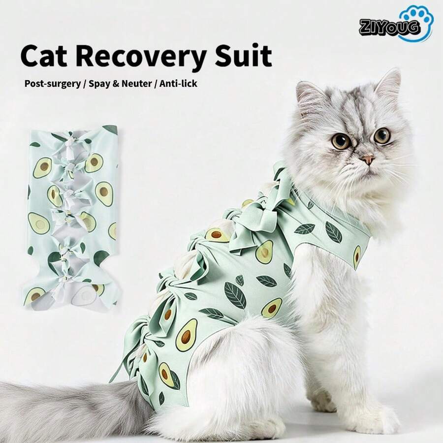 1pc Pet Anti-Licking Clothing, Lightweight & Breathable, Spring/Summer/All-Season, Tie-Up Design Comfortable, No Tightness On Four Legs, Protective Pet Outfit For Cats/Small Dogs - Multicolor - View 1