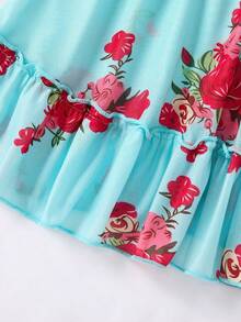 2pcs Sexy Lingerie Sleepwear Set, Includes Matching Thong, Exquisite Ruffle Hem, Vibrant Floral Pattern - Green - View 6