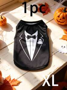 1pc Halloween Dog T-Shirt, Gentleman Tuxedo Print Pet Sleeveless Vest With Ghost Pattern, Cute Puppy Outfit, Suitable For Small And Medium Dogs, Party And Daily Wear Dog Clothes - Multicolor - View 12