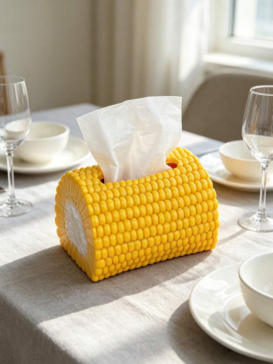 1pc Cute Corn Shaped Tissue Box, Realistic Corn Design, Creative Home Decor Storage Box, Suitable For Living Room, Bedroom And Desktop Storage