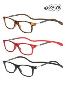 3 Pairs Men's Magnetic Neck Hanging Full Frame Reading Glasses, Anti-Loss Portable Simple Practical Versatile Eyewear, Suitable For Outdoor Travel, Daily Commute, Home Reading - Transparent - View 13