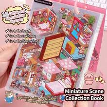 1 Set 3D Miniature Scene Sticker Book, New Small House Scene Stickers, Handmade Collage Scene Stickers, Handmade Journal Stickers, Creative Self-Adhesive House Stickers, Cartoon Decorative Stickers, Suitable For Decorating Stickers To Relieve Stress And Relax, Back To School Gift - Multicolor - View 3