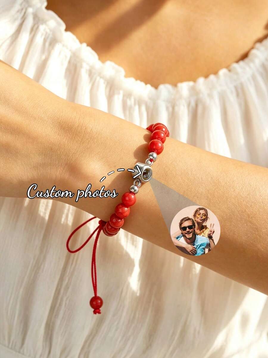 Customized Colorful Projection Bracelet, Turquoise Beaded Couple Jewelry, Romantic Gift For Girlfriend, Couples, Valentine's Day, Birthday