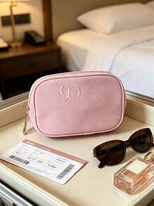Lancôme Tas Kosmetik Logo Timbul Warna Pink Muda, Organizer Kosmetik Perjalanan Kapasitas Besar, Cocok Untuk Aktivitas Sehari-hari, Ulang Tahun, Hadiah Liburan LANCOME-GIFT-31 - Baby Pink - View 3