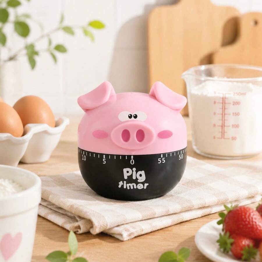 1pc Cartoon Pig Kitchen Timer, Cute Mechanical Cooking Countdown Timer, Battery-Free, Manual Egg Timer, Suitable For Baking, Cooking, Meal Prep And Learning, Portable Kitchen Gadget, Kitchen Countertop, Desk Decoration, Housewarming Gift - Multicolor - View 1