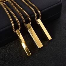 Stainless Steel Classic Hip-Hop Style 18K Gold Plated Twisted Rope Straight Chain Pendant Necklace, Unisex, Suitable For Daily Wear And Parties, Fashionable Gift Jewelry - Gold - View 7