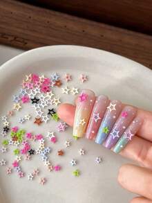 Colorful Hollow Five-Pointed Star Nail Art Decor, Versatile 3D Star Resin Rhinestone Nail DIY - Multicolor - View 1