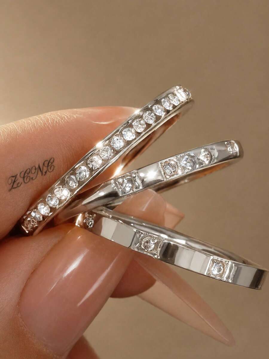 ZCNC 2026 New 14K Gold 3-Diamond & 9-Diamond "1314" Fully Paved Square Diamond Ring, Stainless Steel Waterproof Non-Fading, Suitable For Daily Wear, Parties, Mother's Day Gift