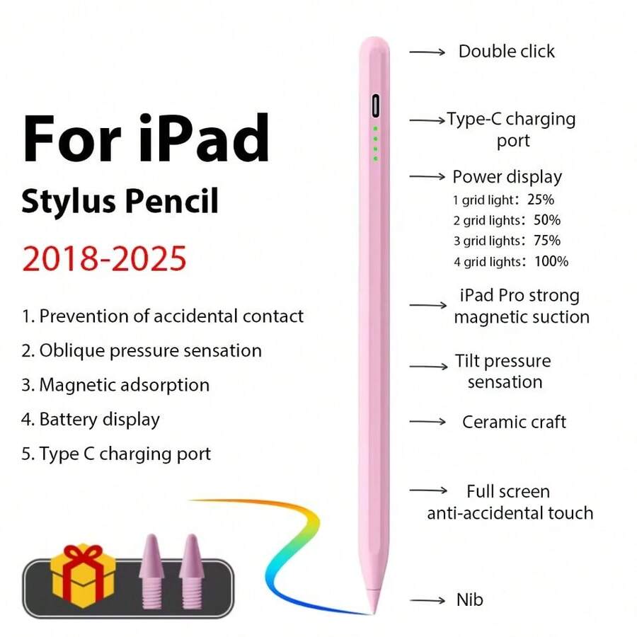 Kompatibel dengan Apple Pencil Kompatibel dengan iPad A16 2025 Generasi ke-10 Pena Stylus Pro 13 M5 12.9 Air 11 M4 M3 5 4 3 Mini 7 6 A17 Generasi ke-8 9 Pena Sentuh
