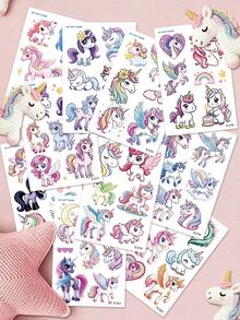 STARTTOOS 10 Sheets 57pcs Unicorn Temporary Tattoo Stickers, Cute Cartoon Waterproof Glitter Rainbow Unicorn Balloon Star Design Pattern Birthday Party Christmas Gift Event Holiday Party Set - Multicolor - View 7