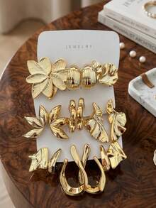 9 Pairs Elegant Asymmetrical Acrylic Petal Earrings Set, Fashionable Minimalist Twisted Hoop Studs For Women, Thick Jewelry Gift - Petal Geometric Earring Set - View 7