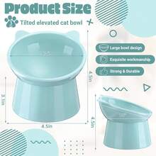 Raised Cat Bowls Set Of 3 - Cat-Ear Shaped Elevated Feeder With Anti-Slip Base, Neck Comfort Design - Tri-Color Feeding Dish For Pets (Pink/Green/Blue) - Blue, Pink, Green 3-piece Set - View 4