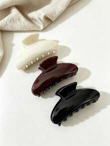 1/3pcs Minimalist Glossy Curved Large Hair Claw, Classic Cream, Burgundy, Pure Black 3 Colors Optional, Smooth Sturdy Durable, With Anti-Slip Teeth Firmly Hold Thick Hair, Suitable For Daily Hairstyling, Washing, Tying Hair, Minimalist Ins Style Versatile Hair Accessory, Commute, Casual Easily Handle, Gentle High-End All-Match Back-Of-Head Hair Clip - Multicolor - View 11