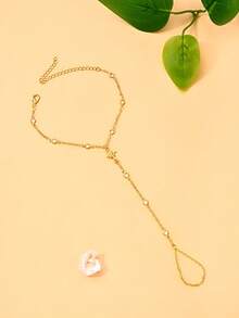 STONEFANS 1pc Gold Rhinestone Decor Finger Hand Chain Bracelet, Fashionable High-End Jewelry, Bride Hand Jewelry - Gold - View 4