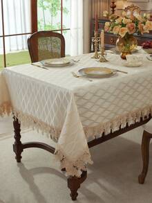 ABEST6522 Home&Living store 100% 聚酯纖維提花布料，精緻刺繡與蕾絲風鏤空設計，廚房必備桌巾，簡約優雅，正方形與長方形桌巾，廚房餐桌布，桌布，居家裝飾，節日裝飾，室內與室外，派對婚禮桌巾，1件裝 - 彩色 - 查看 15