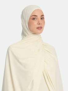 Women's Solid Color One-Piece Hijab - Soft And Breathable, Suitable For Islamic Prayer; Ready-To-Wear Design, Compatible With Abaya - Light Apricot Color - View 2
