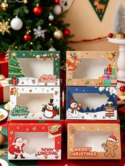 6pcs Christmas Gift Boxes With Windows, Christmas Paper Cupcake Boxes, Christmas Snowman Santa Claus Reindeer Design, Christmas Gift Packaging Boxes, Christmas Cookie Boxes, Baking Packaging Boxes, Dessert Boxes, Cake Boxes, Candy Boxes, Food Containers, Snack Boxes, Christmas Party Gift Packaging Supplies, Christmas Party Supplies, 2026 Christmas Decor, Christmas Kitchen Supplies, Baking Supplies, Christmas Party Decor, Christmas Gifts, Christmas Party Gift Boxes, Autumn/Winter Decor, 2027 New Year Decor, Halloween